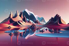 3d render, abstract panoramic background, northern futuristic ...