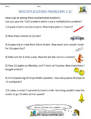 Multiplication Word Problem Worksheets 3rd Grade