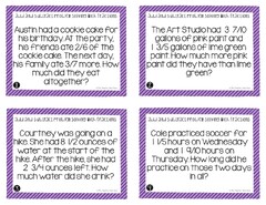 5th Grade Add and Subtract Fractions Problem Solving Task Cards ...