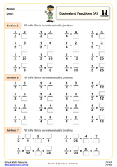 Free 5th grade equivalent fractions worksheet, 5th grade