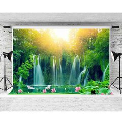 FHZON ft Waterfall Backgrounds for Photography Green Trees Forest Lotus Lake Sunshine Backdrop Travel Picture Photo Booth (Waterfall Background)