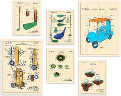 Vintageolfing Patent s - Set of 6 Un Vintage Inspired Golf Patent / Colorful s