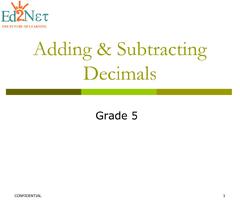 Adding and subtracting decimals grade 5