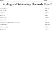 Adding and Subtracting Decimals Match! Worksheet - WordMint