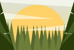 Clean and Simple Modern Abstract Geometric Forest Landscape in The Sunrise