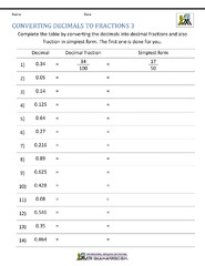 Converting Decimals to Fractions Worksheet