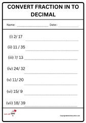 Convert Fraction In To Decimal Worksheet |