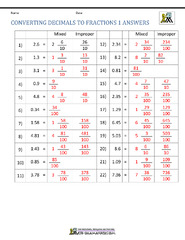 Converting Decimals to Fractions Worksheet