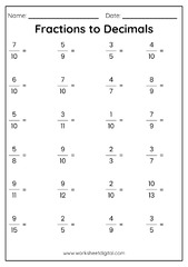 Fractions to Decimals - Worksheet Digital - Worksheets Library