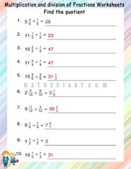 Dividing whole number by fractions worksheets - Math Worksheets