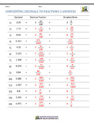 Converting Decimals to Fractions Worksheet - Worksheets Library