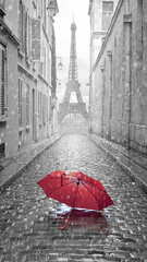 Eiffel Tower (Red Umbrella Paris Street Rainy Day Eiffel Tower ) (Paris Street; Rainy Day)