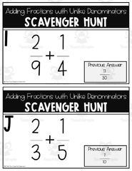 Add Fractions with Unlike Denominators Scavenger Hunt by Teach Simple