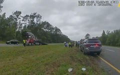 Speeding car flies through the air after launching off tow truck ...