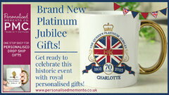 Personalised King Charles Union Jack Coronation Mug (Personalised Union Jack Platinum Jubilee Gold Handled Mug)