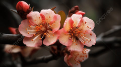 An Orange And Pink Bouquet A Cherry Blossom On A Branch Background ...