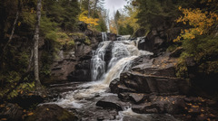 Falling Waterfall Is Surrounded By Trees Background, Picture Of ...