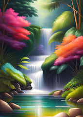 Waterfall In Tropical Forest Nature Landscape Background ...