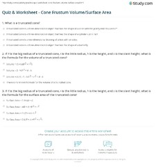 Quiz & Worksheet - Cone Frustum Volume/Surface Area | Study