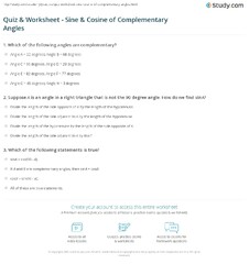 Quiz & Worksheet - Sine & Cosine of Complementary Angles | Study