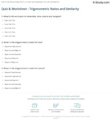 Quiz & Worksheet - Trigonometric Ratios and Similarity | Study