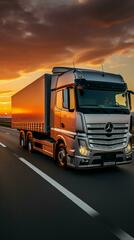 Speeding truck Motion blur on express road captures swift ...