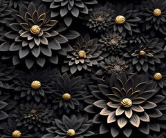 Black and gold flowers with 3D effect (Uwalls Black and gold flowers with 3D effect u95249)