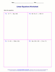 Free worksheets for linear equations (grades 6-9, pre-algebra ...