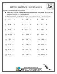 Converting Decimals to Fractions Worksheet - Worksheets Library